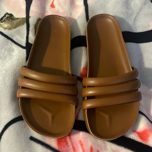 Tan slide sandals